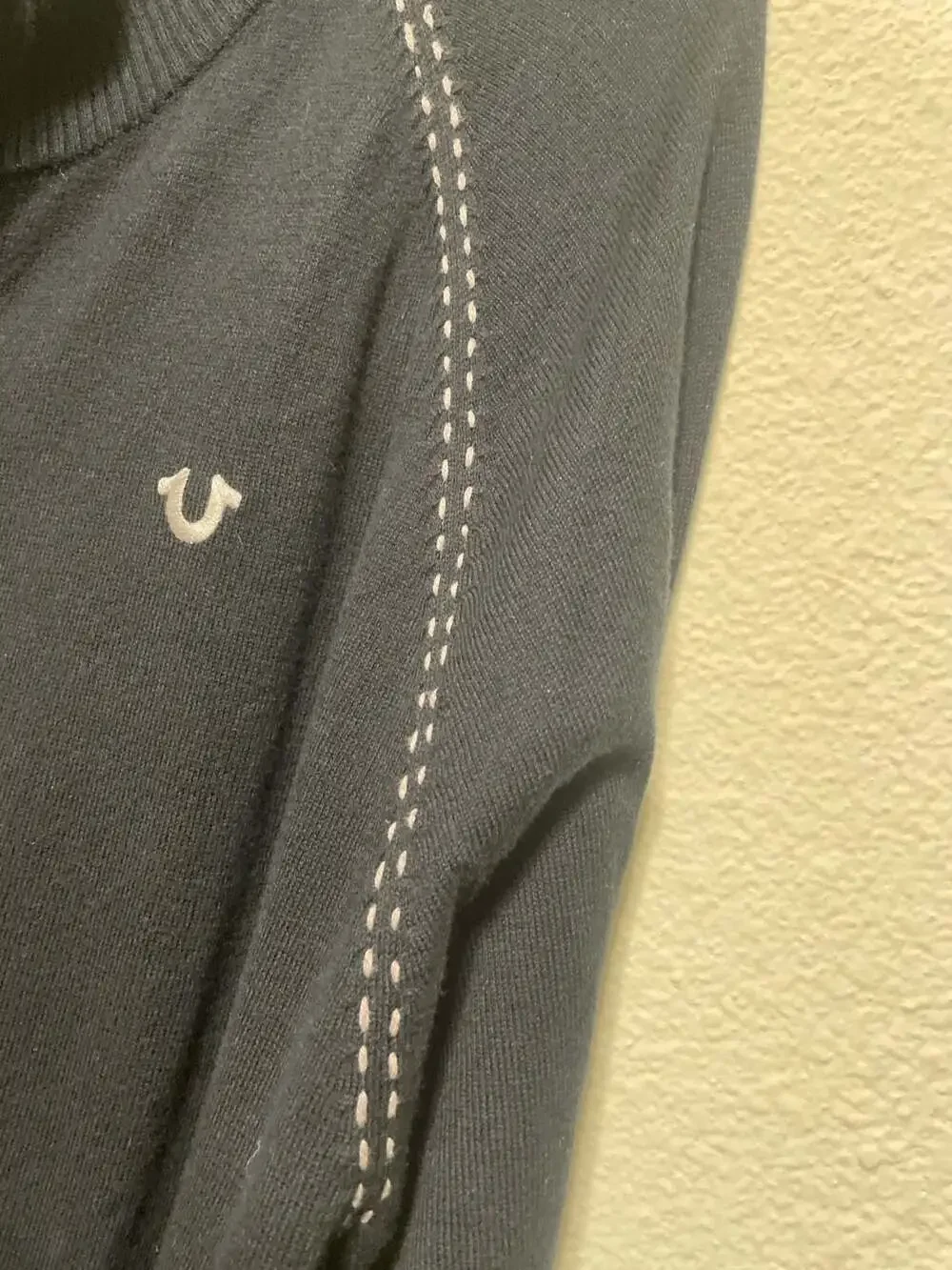 True Religion Men's Knit Full Zip Sweater with Contrast Stitching